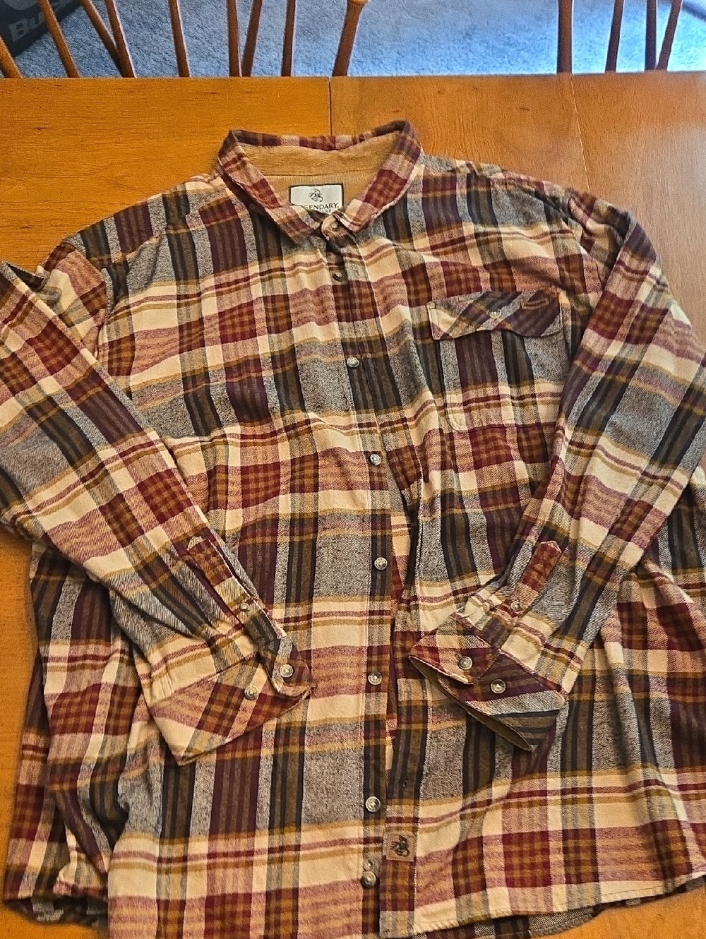 Legendary Whitetails Men's Plaid Button-Down Shirt in Burgundy, Cream and Gray